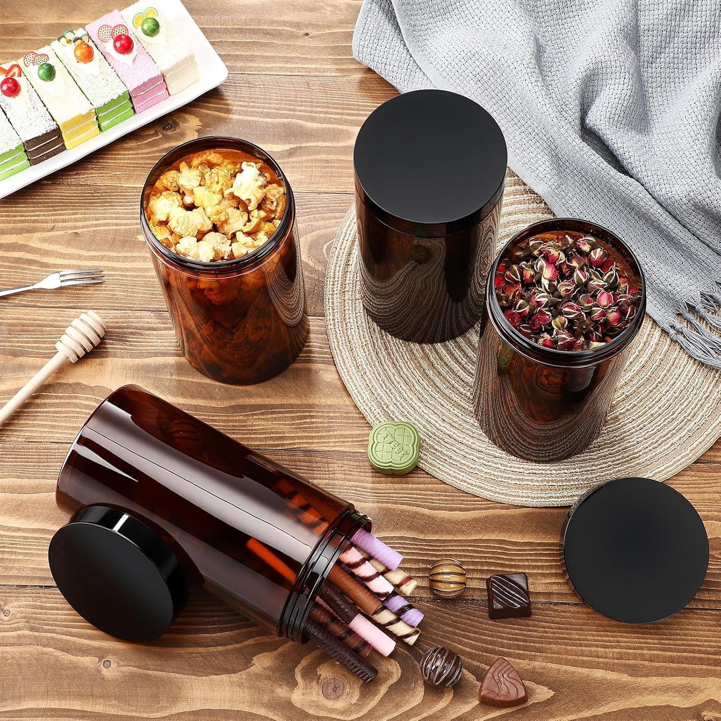 SATINIOR 12 Pack 32 oz Plastic Container Jars with Lids Round Clear Travel Cosmetic Container Jars for Toiletries, Lotion, Cream, Ointments, Makeup, Rhinestone, Samples, Kitchen Storage(Amber)