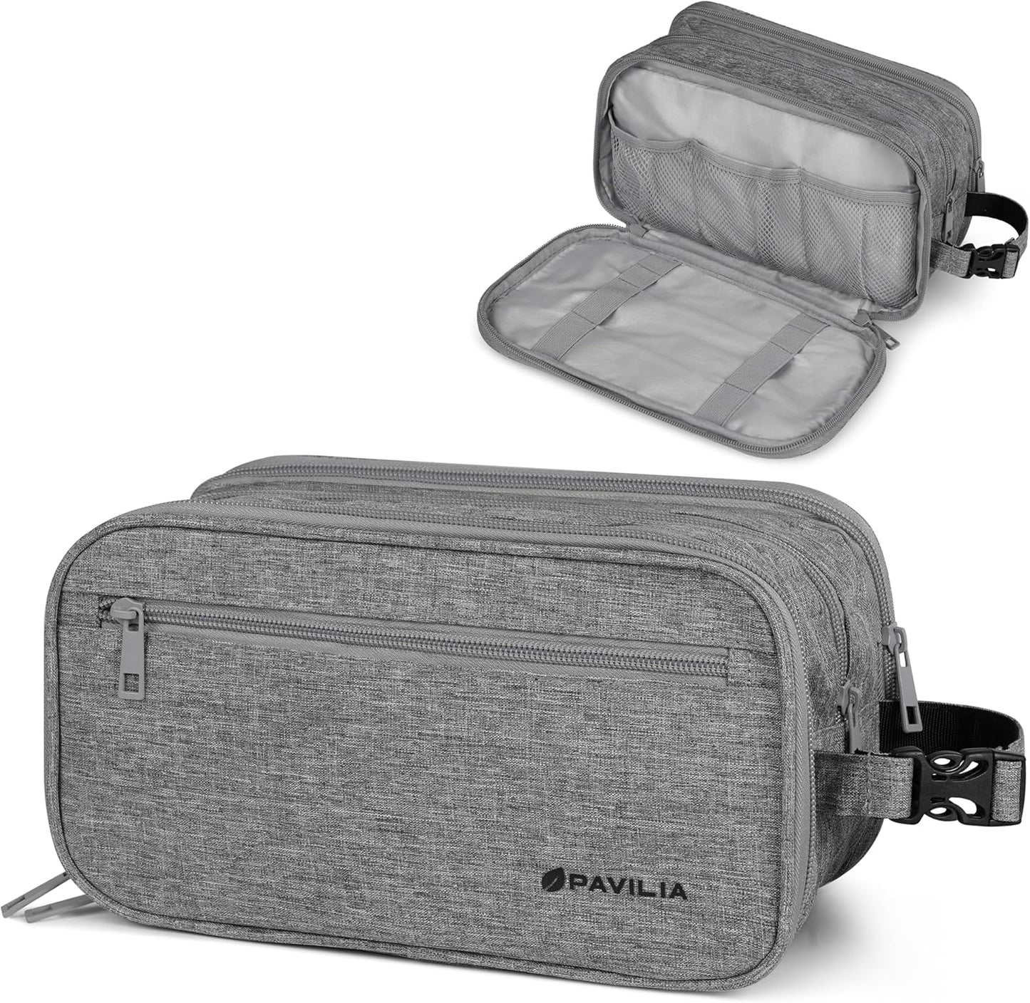 PAVILIA Toiletry Bag for Men, Travel Pouch Essentials Shaving Dopp Kit, Travel Bag Toiletries Organizer Case, Cosmetic Make Up Accessory, Water Resistant