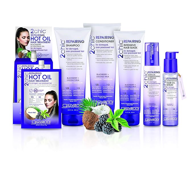 GIOVANNI 2chic Ultra-Repairing Hair Mask - Blackberry & Coconut Oil for Dry, Damaged & Processed Hair, Argan, Jojoba, Shea Butter & Keratin, Lauryl & Laureth Sulfate Free, Color Safe - 5 oz