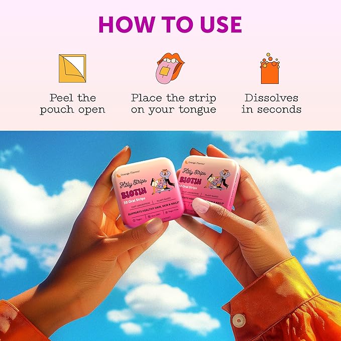 Biotin Oral Strips - Fast-Absorbing, Vegan, Non-GMO, Sugar-Free - Supports Healthy Hair, Skin, and Nails - Delicious Orange Flavor - 30 Count