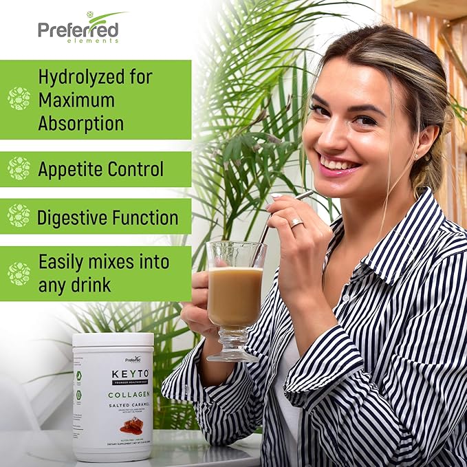 Keto Collagen Protein Powder with MCT Oil – Keto and Paleo Friendly Pure Grass Fed Pasture Raised Hydrolyzed Collagen Peptides KEYTO Salted Caramel Flavor