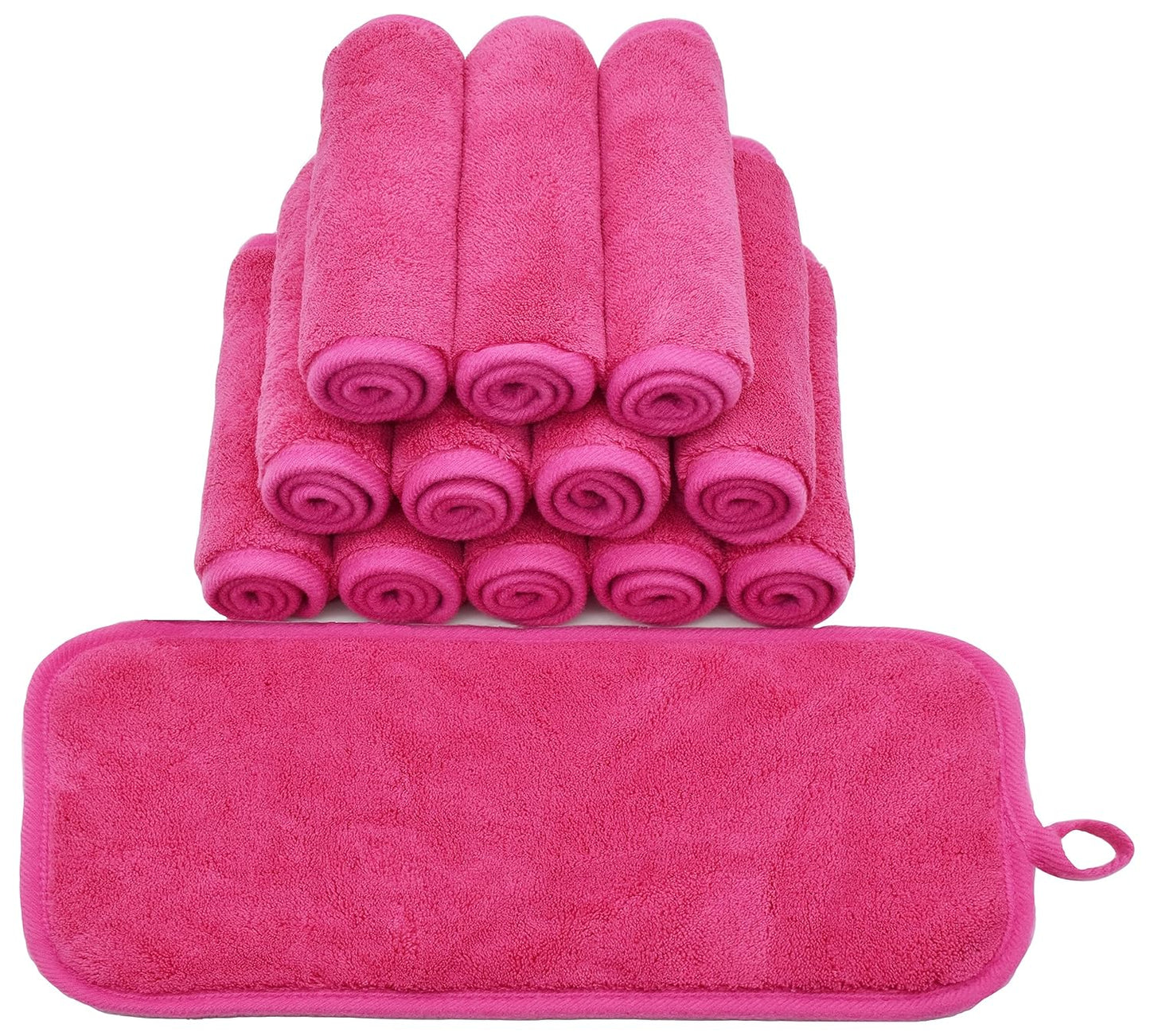 Makeup Remover Cloths for Face, Eye, Lips - Reusable Makeup Remover Pads Soft Microfiber Facial Cleansing Cloths 6 x 12 inch 12 Pack (Dark Pink)