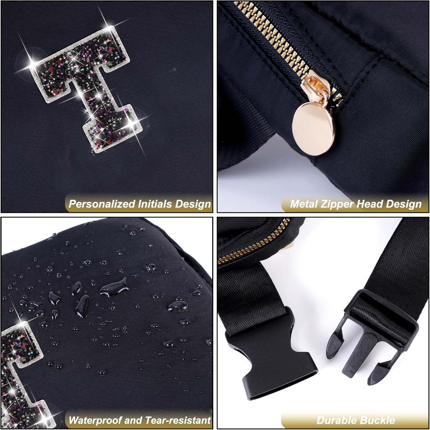 Gifts for Girls & Kids - Birthday Gifts for Daughter & Sister, Essentials for Her, Travel Essentials, Cute Teen Trendy Stuff Waist Packs Belt Bag Crossbody Bag | Black, Initial T