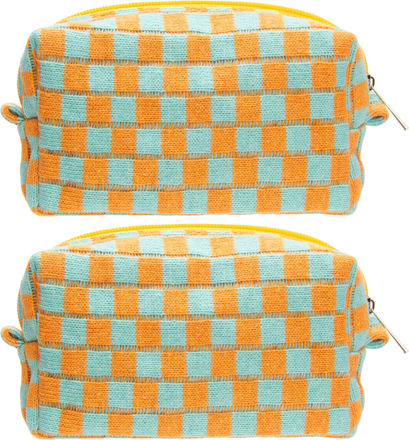 PAZIMIIK 2PCS Checkered Makeup Bag for Purse Portable Zipper Make Up Pouch Small Cosmetic Case for Travel Accessories Orange Green