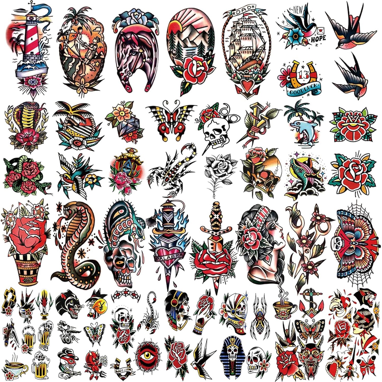 55 Sheets Temporary Tattoos,8 Sheets Full Arm Waterproof Flower Owl Snake Fake Halloween Tattoo Stickers for Adults Women Men,17 Sheets Half Arm 30 Sheets Small Tattoos Realistic for Kids Girls Boys