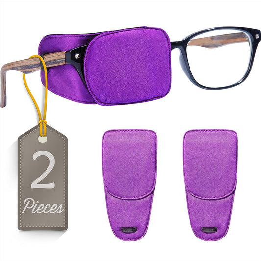 Astropic 2Pcs Silk Eye Patches for Adults Kids Glasses to Cover Either Eye (Medium, Violet)