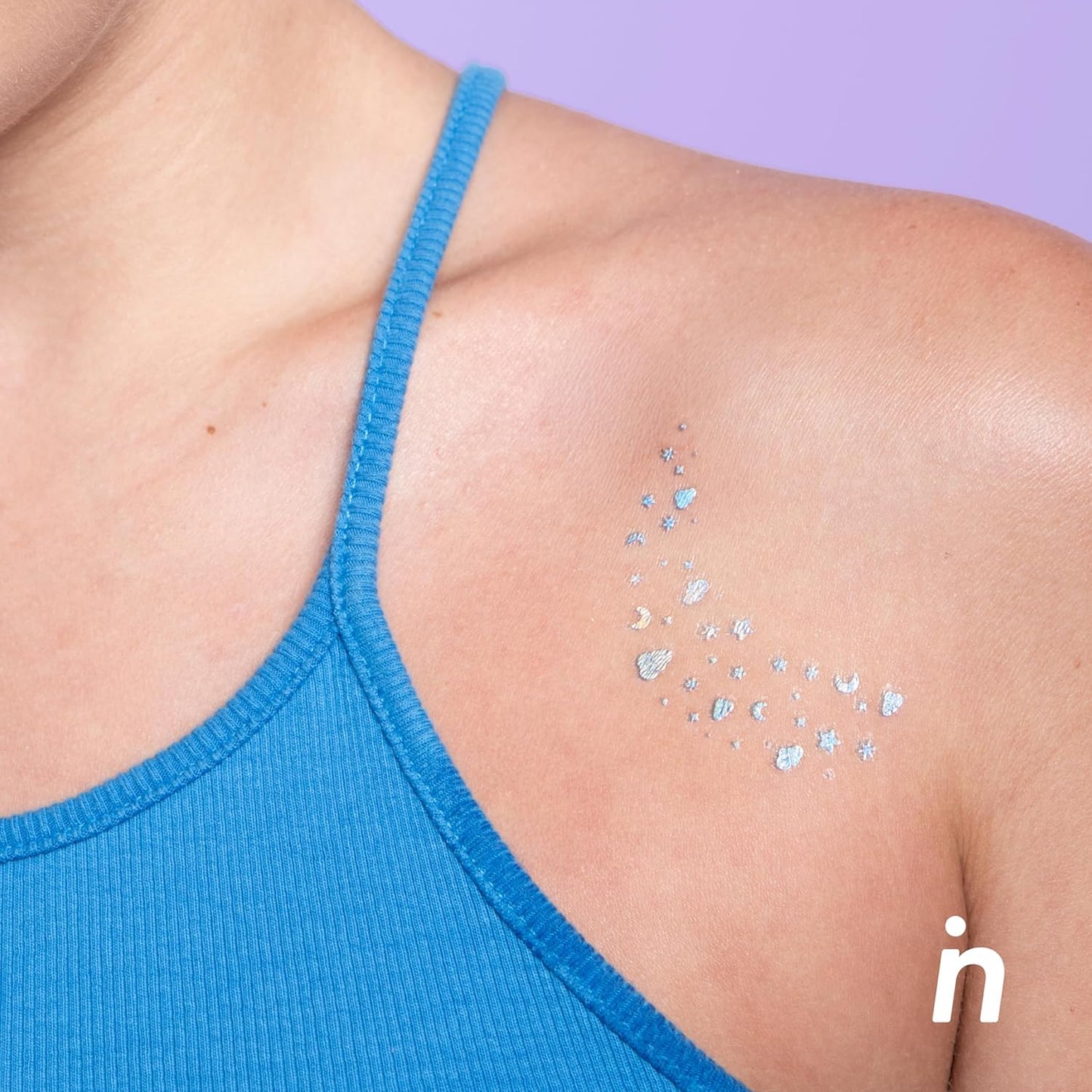 Nipskin Dream Chaser Stick-On Face & Body Art Patches – Metallic Sky Blue Moons, Clouds & Stars – Sweat-Proof, Soft on Skin – 4 Pieces