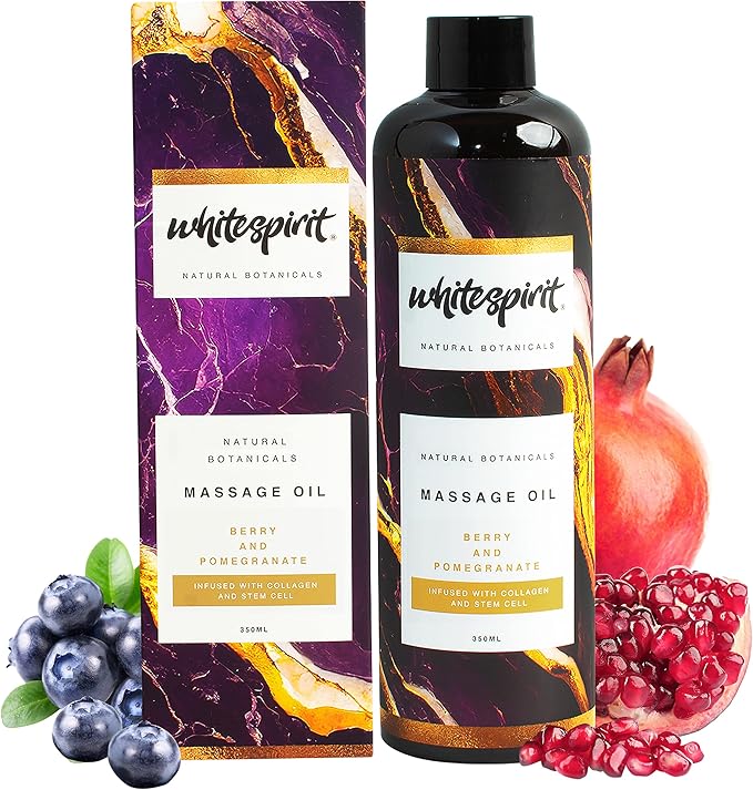 WHITESPIRIT Water Soluble Massage Oil - Large 11.83oz, Berry & Pomegranate Relaxing Aromatherapy, Warming Soothing Touch Plus Collagen