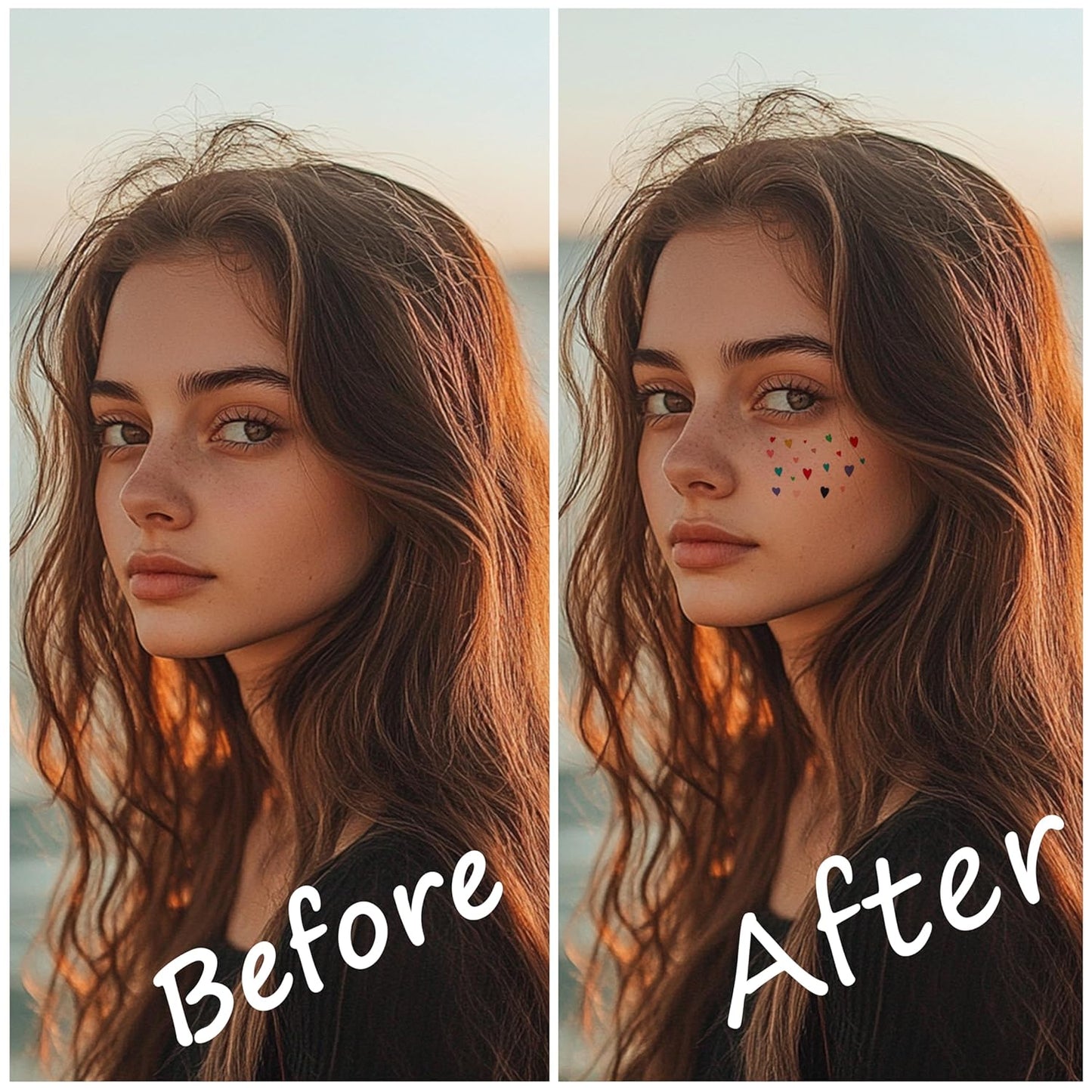 2pcs Makeup Stickers, Waterproof Face Colorful Love Heart Temporary Tattoo Stickers, Masquerade Stickers， Wedding Face Makeup Stickers for Women.