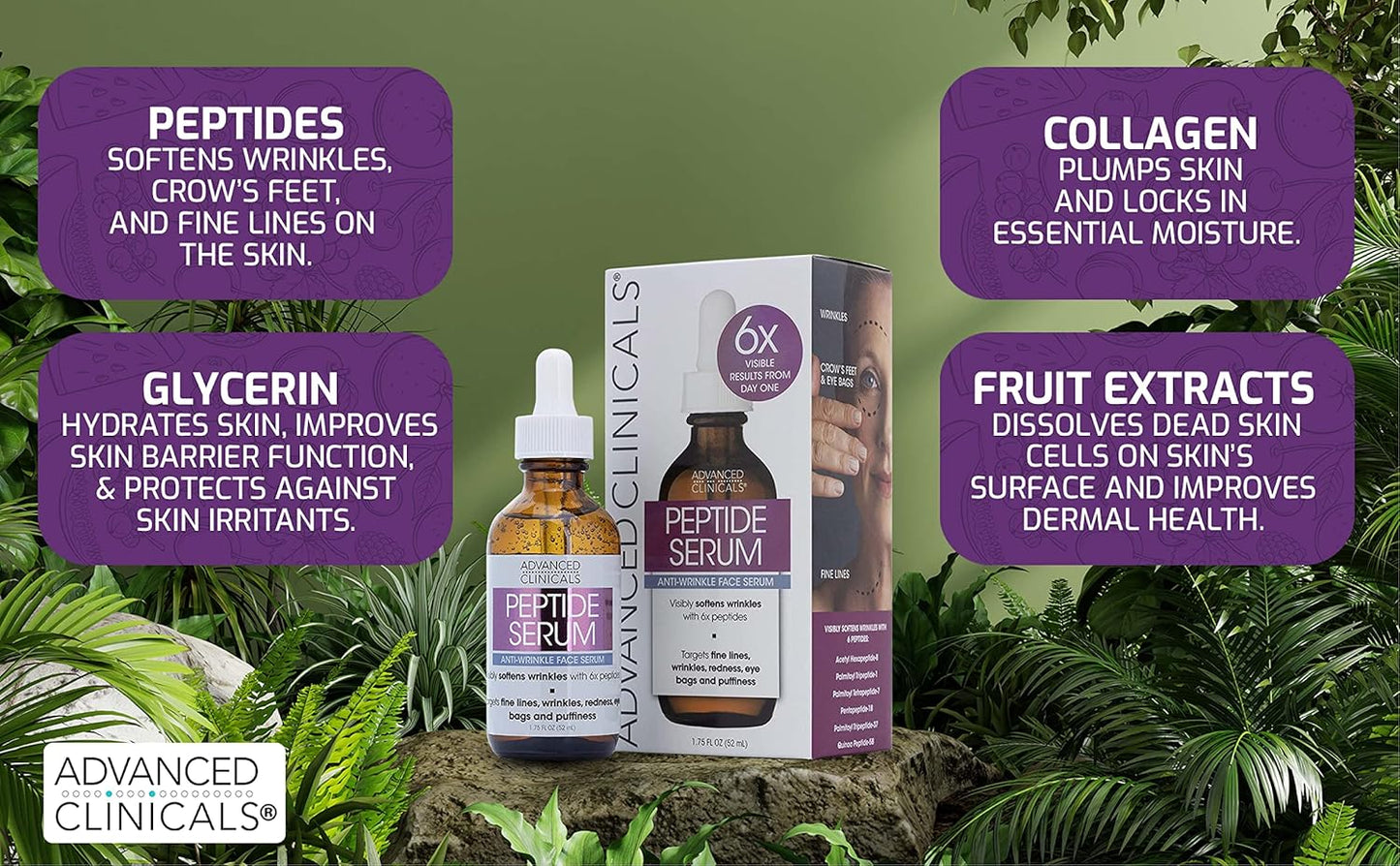 Advanced Clinicals Hyaluronic Acid Moisturizer Face Serum + Collagen Peptide Facial Serum Skin Care Set | Hydrating Serums For Diminishing Appearance Of Wrinkles, Dry Skin, Fine Lines, Set Of 2