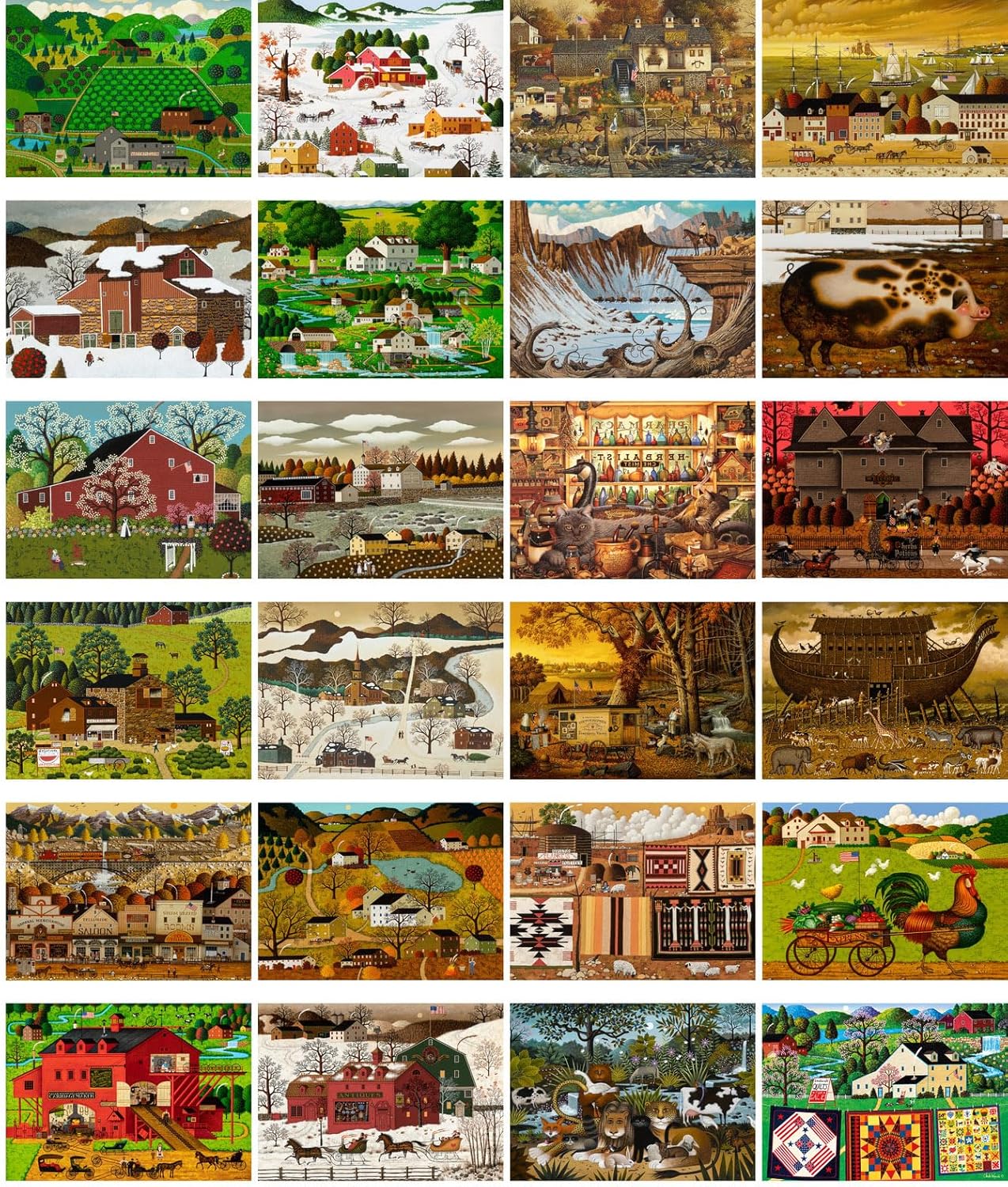 PIXILUV Vintage Postcards (24 pcs 4"x6" ea) Bright Cartoon Style Farms and Scenery Vintage Postcards Retro Greeting Card Charles Wysocki