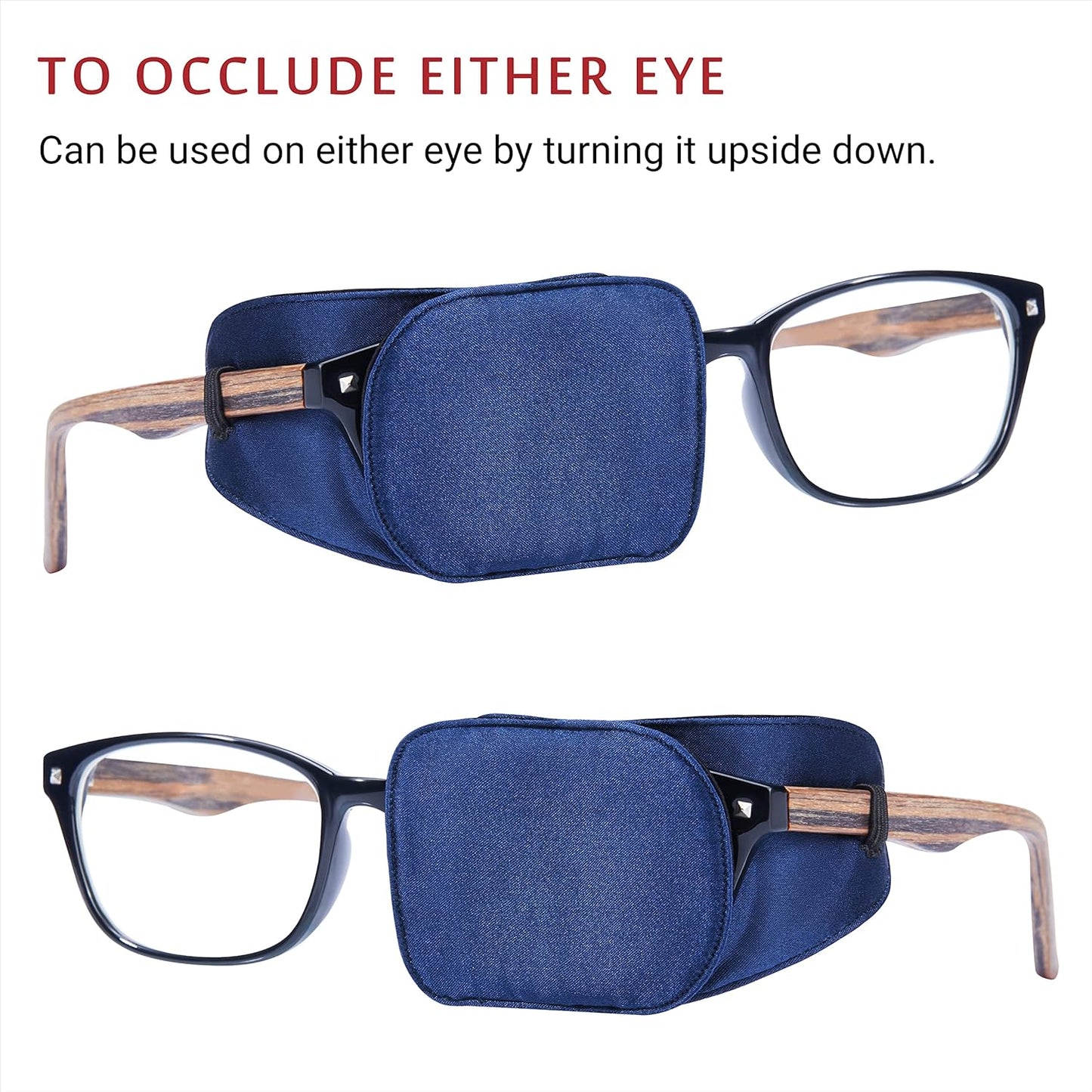 Astropic 2Pcs Silk Eye Patches for Adults Kids Glasses to Cover Either Eye (Medium, Navy Blue)