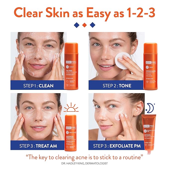 AcneFree Severe Acne 24 Hour Clearing System for stubborn acne, 4 Step Routine Kit
