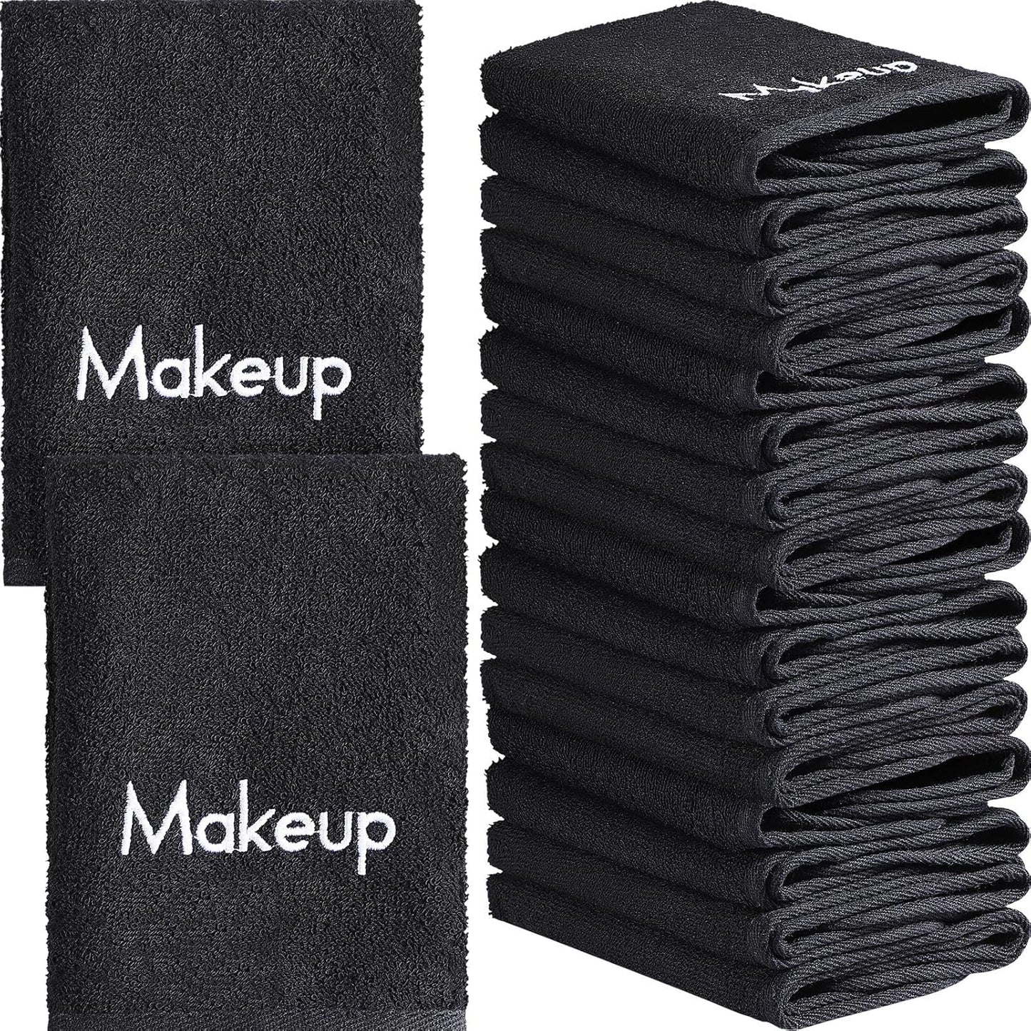 Chumia 18 Pcs Makeup Remover Cloths 13 x 13 Inch Makeup Towel Face Washcloths with Embroidery Black Reusable Washcloths Soft Cleansing Face Towel for Women