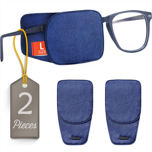 Astropic 2Pcs Large Silk Eye Patches for Adults Kids Big Glasses to Cover Either Eye (Large, Navy Blue)