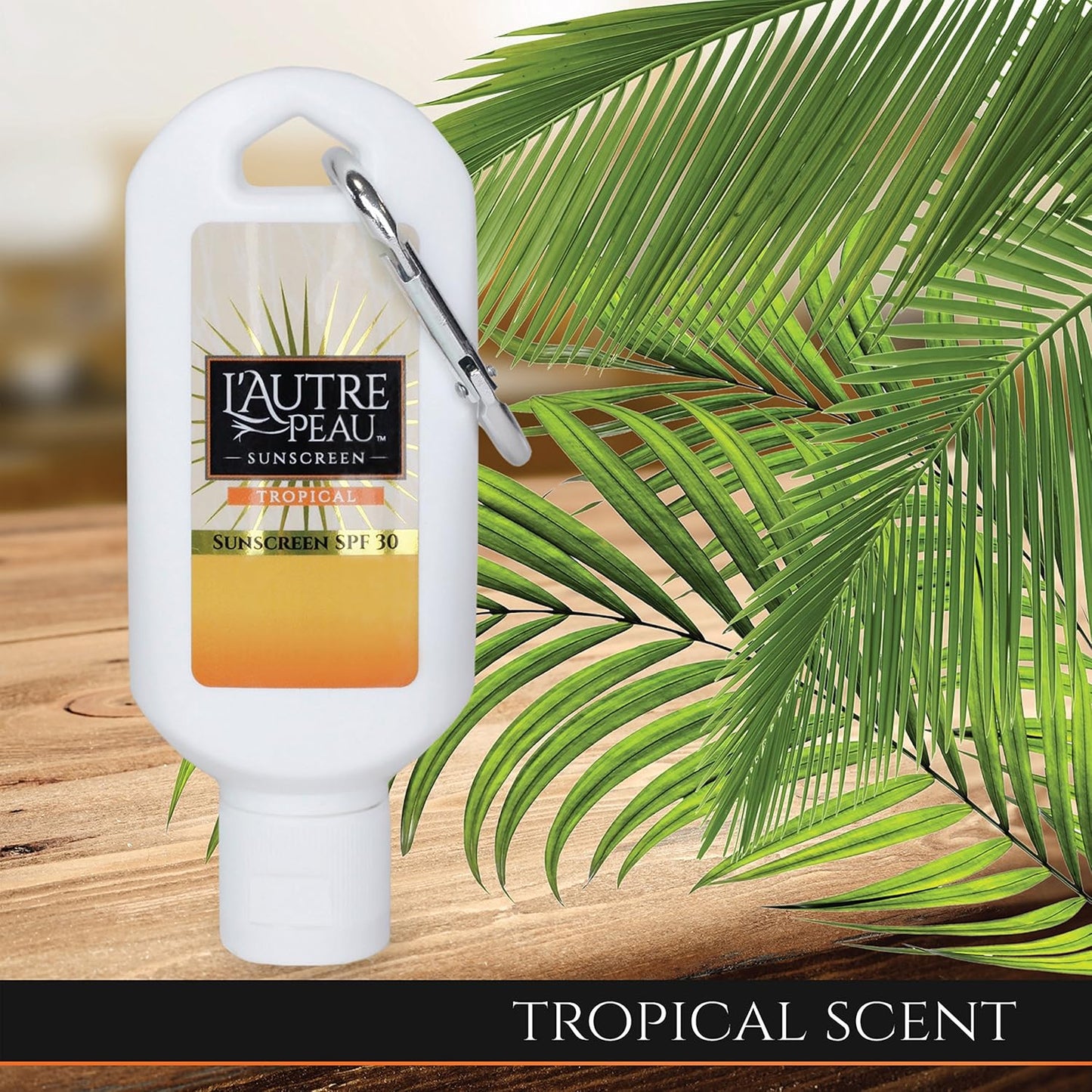 SPF 30 Sunscreen Multi-Pack by L'AUTRE PEAU | Travel Size Sunscreen for Men, Women, and Kids | Non-Greasy Water Resistant | Tropical Scent | TSA Approved | (2oz 3 pack With Carabiner Clip)