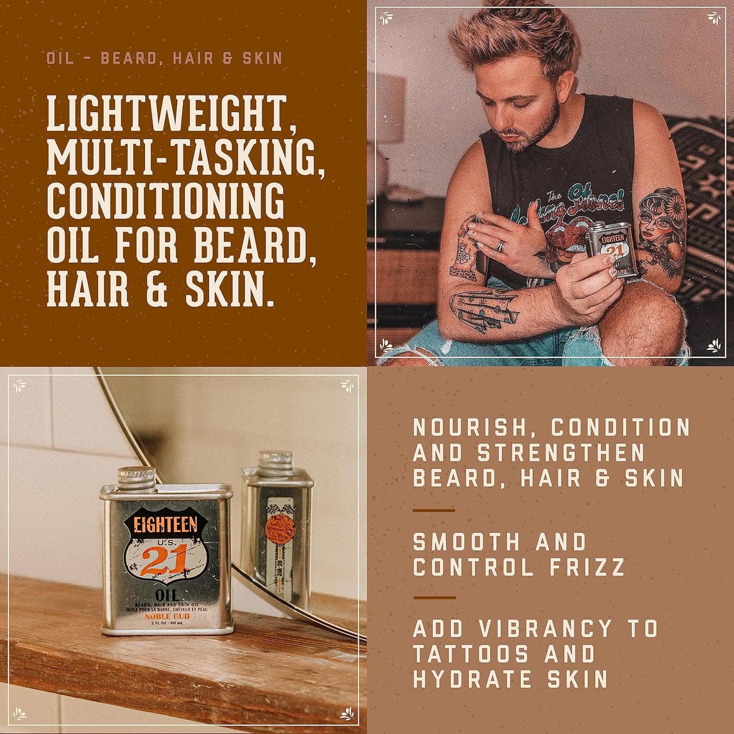 18.21 Man Made Absolute Mahogany Beard Oil & Beard Balm 2-Set Bundle, All Hair & Skin Types for Men, Strengthens and Moisturizes in a Manly Aroma