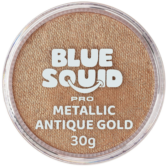 Blue Squid Face Paint Water Based Single Cake Professional Face Paint & Body Paint - Water Activated, Kids Adults Face Painting for Costume, Halloween Makeup - Metallic Antique Gold Face Paint 30g