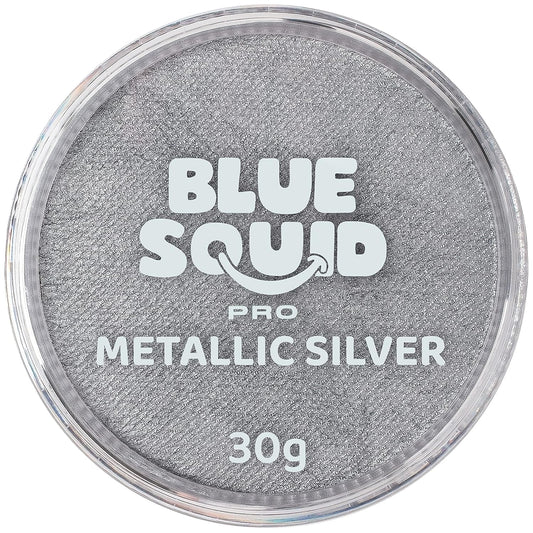 Blue Squid Face Paint Water Based Single Cake Professional Face Paint & Body Paint - Water Activated, Kids Adults Face Painting for Costume, Halloween Makeup, Cosplay - Metallic Silver Face Paint 30g