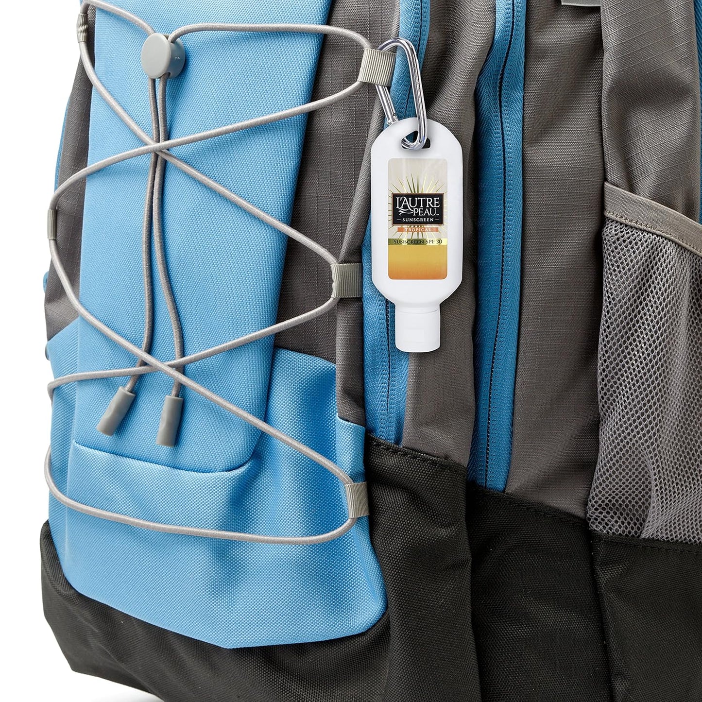 SPF 30 Sunscreen Multi-Pack by L'AUTRE PEAU | Travel Size Sunscreen for Men, Women, and Kids | Non-Greasy Water Resistant | Tropical Scent | TSA Approved | (2oz 3 pack With Carabiner Clip)