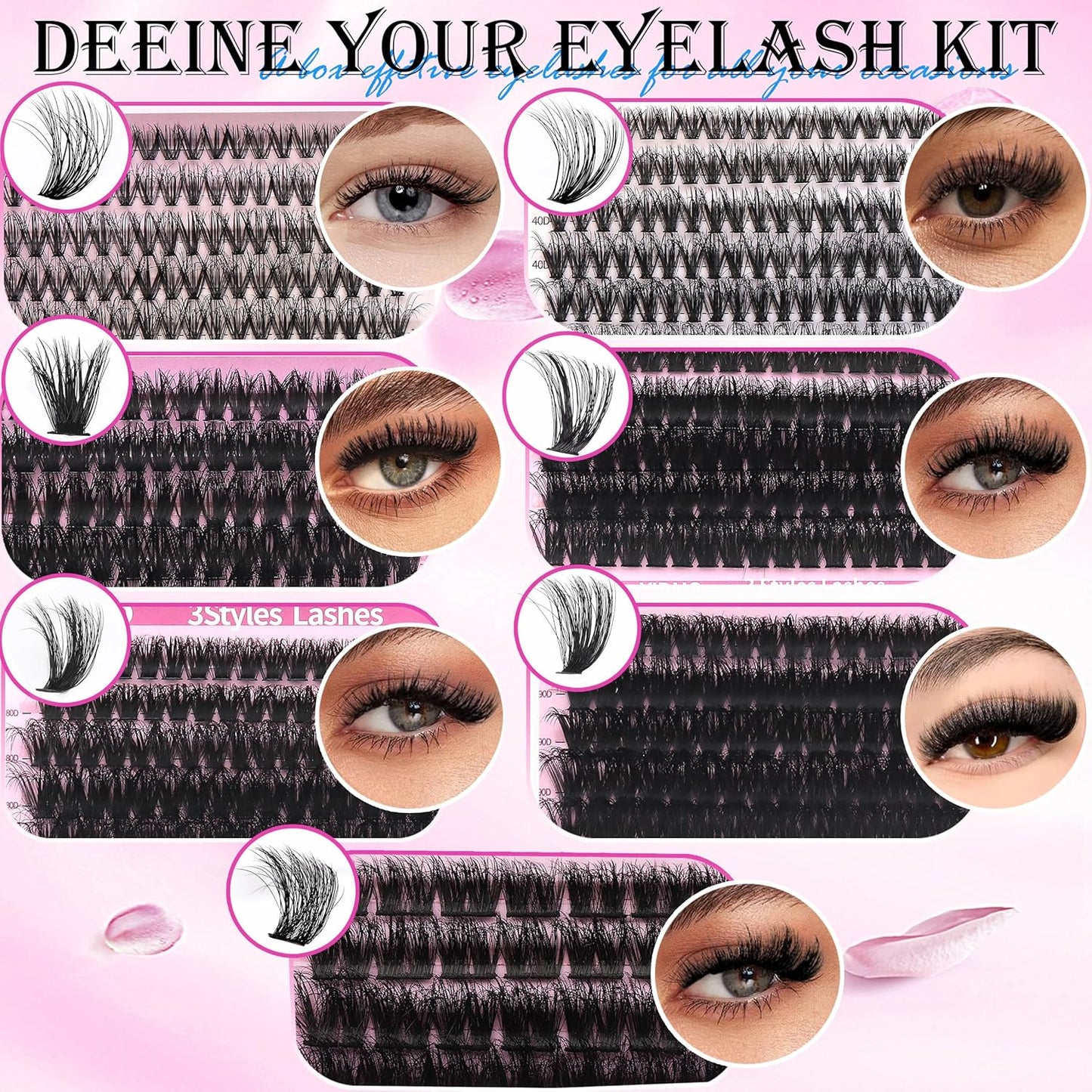Lashes 7 style Mixed C-Curl False Eyelashes Extensions Clusters Lashes Kit Gift Packs 835Pcs with Bond&Seal Faux Mink Individual Lash Wholesale Pack DIY Individual Fake Eyelashes Box